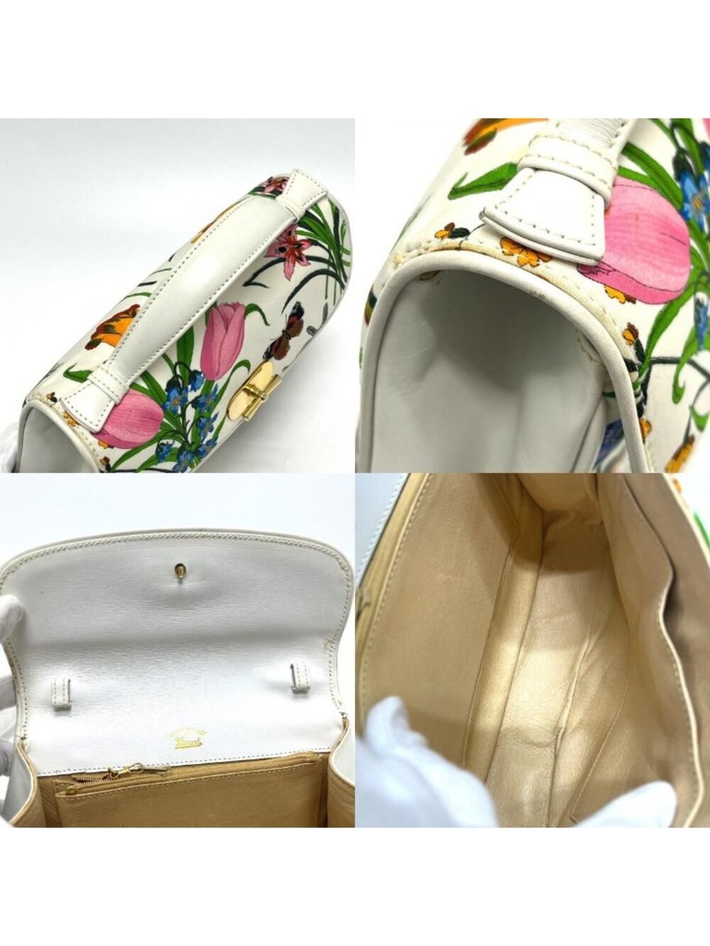 Gucci Handbag Flora Canvas Leather White Multi - Picture 8 of 9